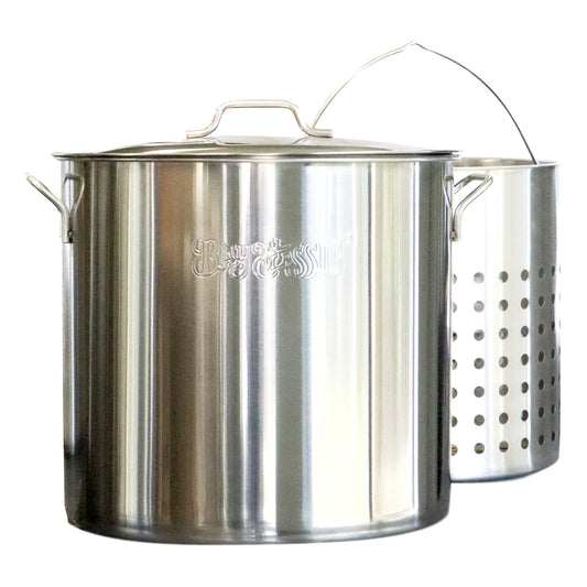 Stainless Stockpot with Basket on a white background