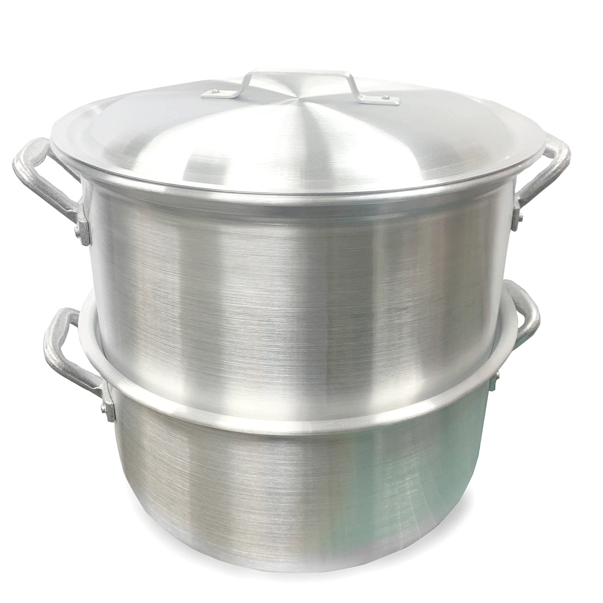 An aluminum steamer on a white background