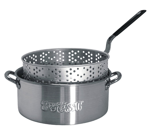 Stainless steel pot with perforated lid on a white background