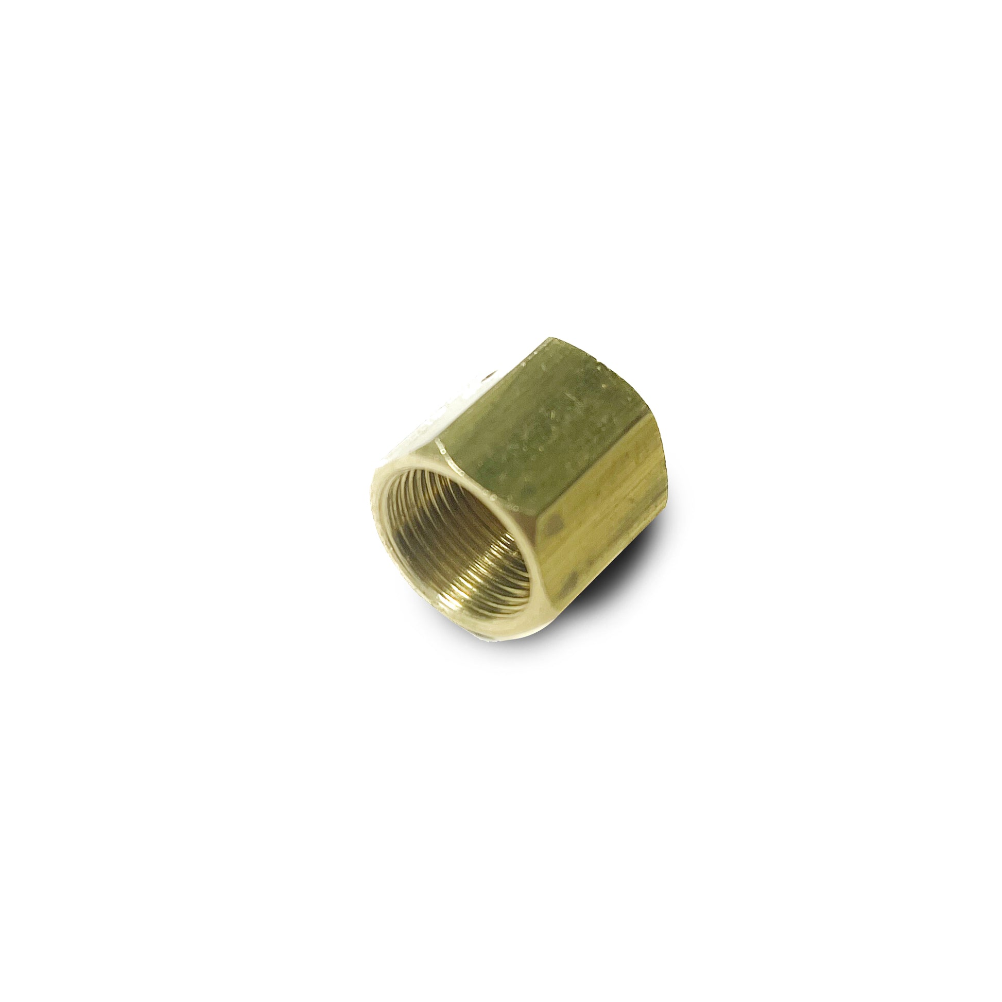 A brass fitting on a white background