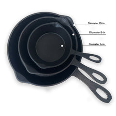 6-in, 8-in, and 10-in Cast Iron Skillet Set