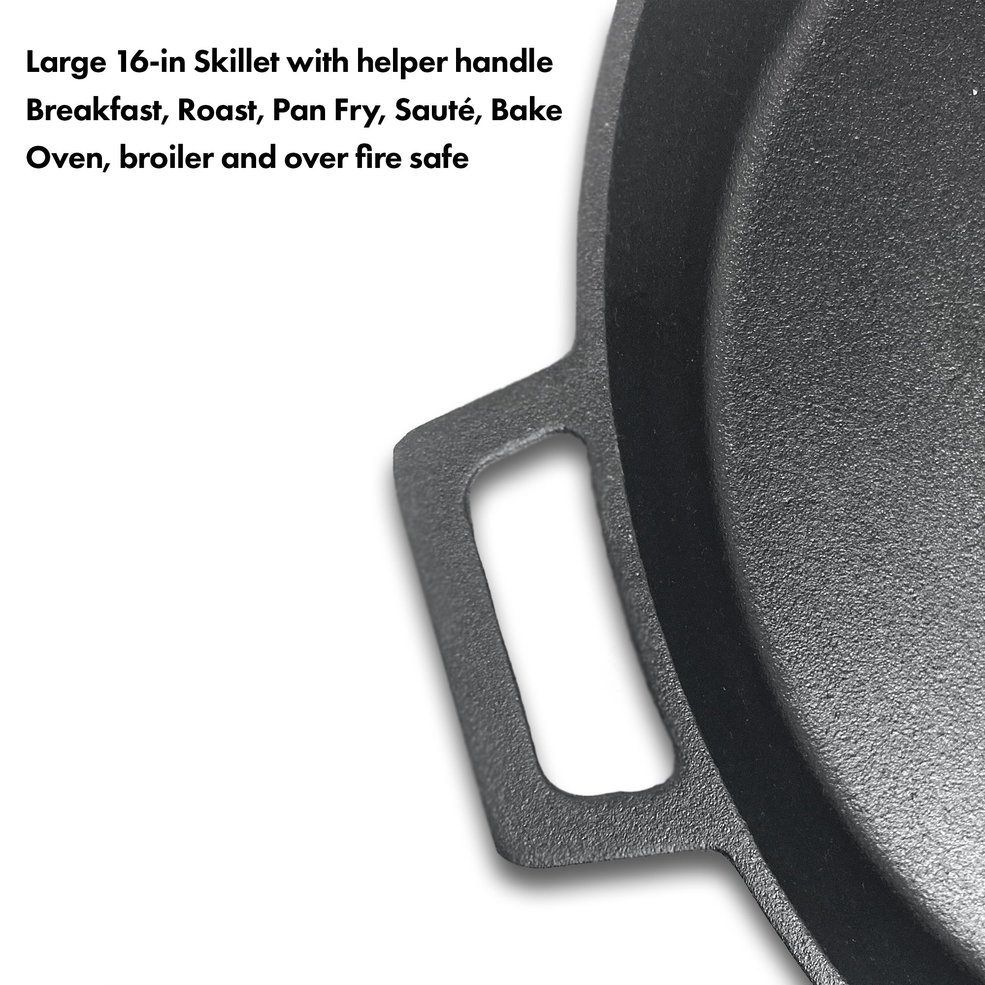 Pre Seasoned Cast Iron 16 inch Skillet Dual large loop Handled Durable Pan