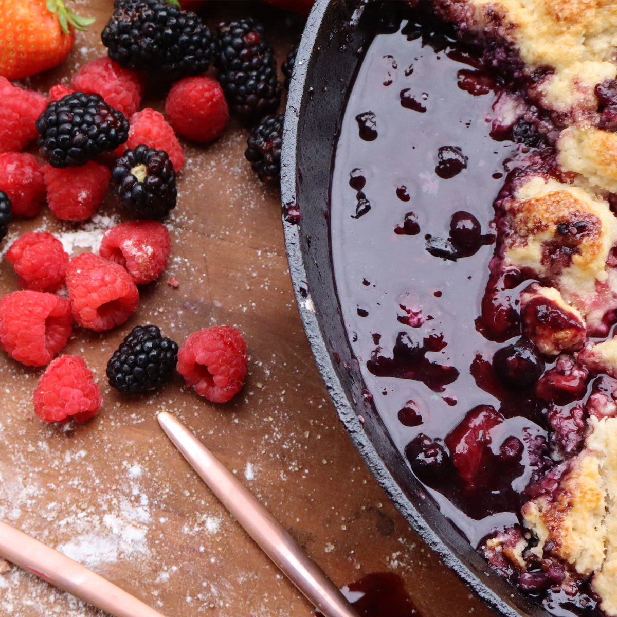 Cast Iron Skillet with berry cobbler
