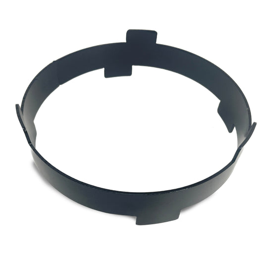 A black steel 10-inch reversible wok ring on a white background