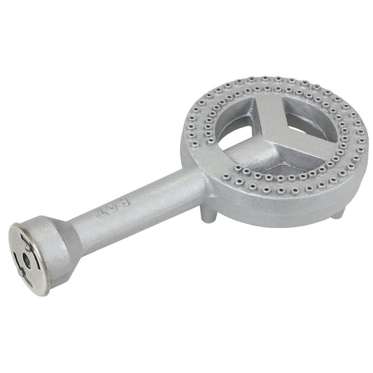 A cast iron fry burner with a round base and a visible air control disc on a white background.