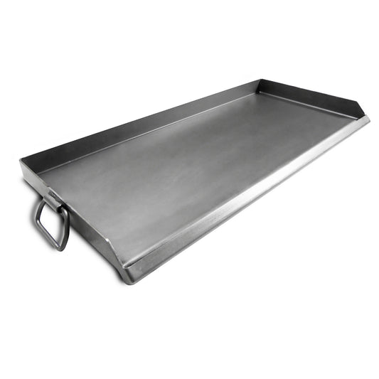 A heavy-gauge steel double griddle on a white background