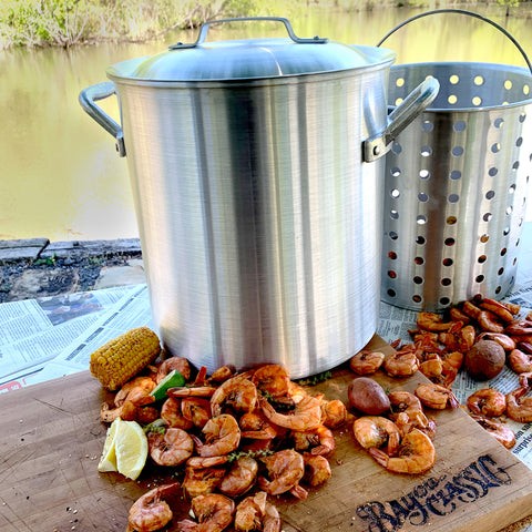 80 Qt. Aluminum Stockpot with Strainer Basket and Lid