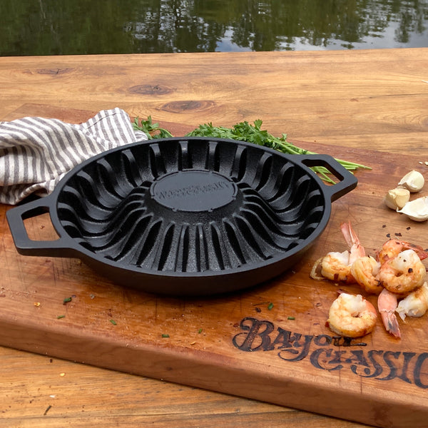 Outset 76375 Shrimp Cast Iron Grill and Serving Pan , Black